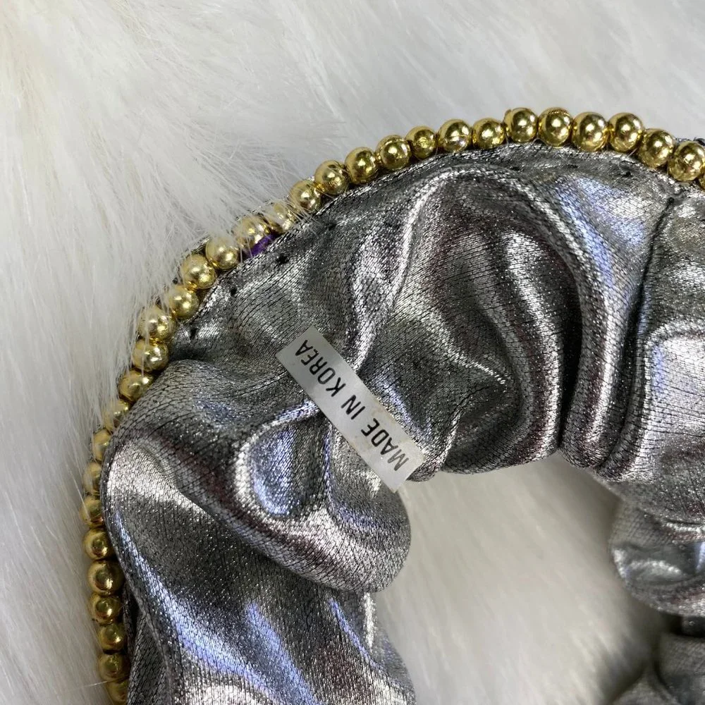Vintage Silver Metallic w/ Gold Bead Scrunchie